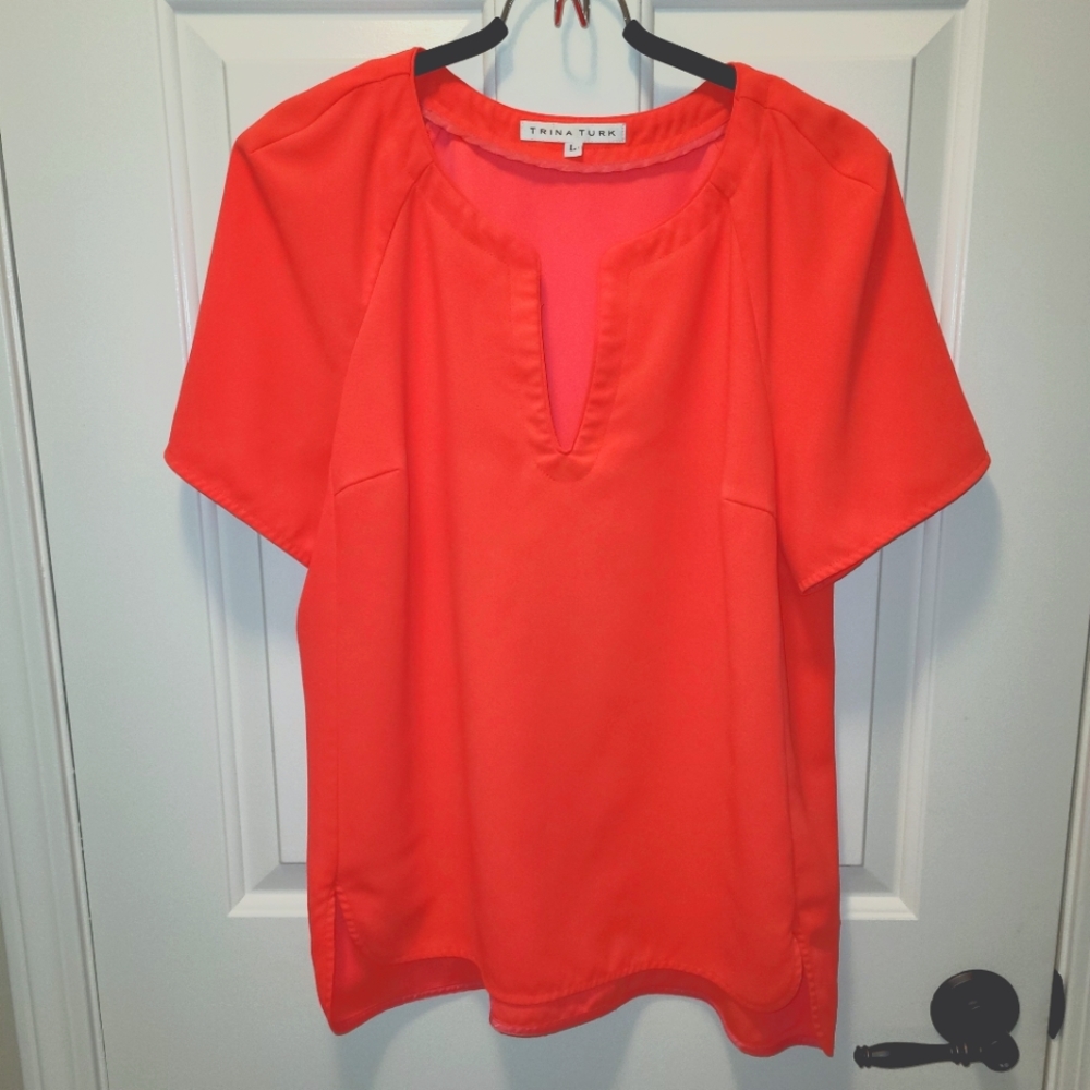 ❤️ Trina Turk Bright Neon Coral blouse L